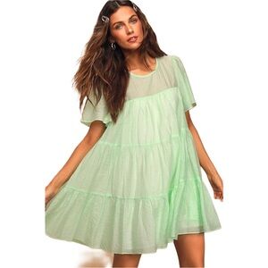 Lulus Mint Green Tiered Short Sleeve Mini Dress - Size XS